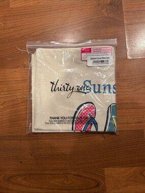 thirty-one Natural Canvas Pillow Cover with Pink and Blue Flip-Flops